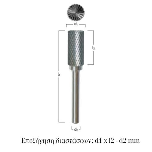 Rotary Carbide File Cylindrical (Shape ZYA-S) Dimensions